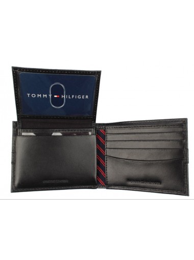 Tommy Hilfiger Men's Leather Ranger Passcase Billfold Wallet - Black
